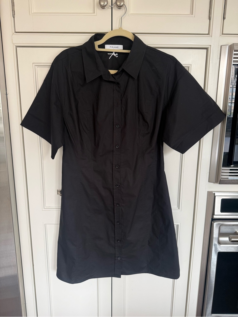 FRAME Black Seam Detail Cotton Poplin Shirt Dress - Picture 4 of 6